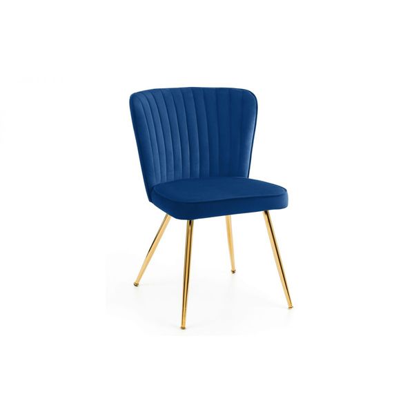 Julian Bowen, Cannes Dining Chair Blue Velvet & Gold Coloured Legs