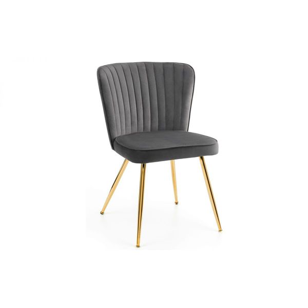 Julian Bowen, Cannes Dining Chair Grey Velvet & Gold Coloured Legs