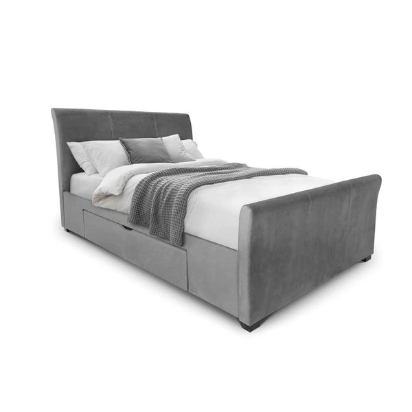 Julian Bowen, Capri Fabric Bed 135cm Double with 2 Drawers - Dark Grey Velvet