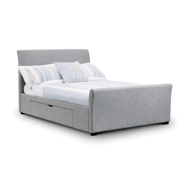 Julian Bowen, Capri Fabric Bed 135cm Double with 2 Drawers - Light Grey Linen