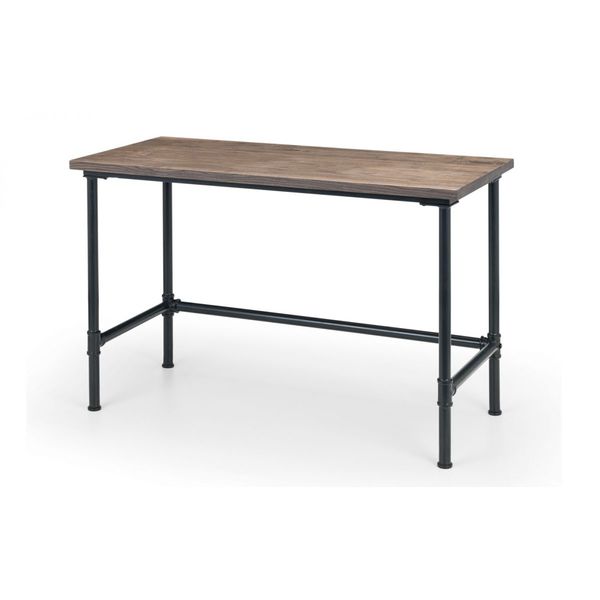 Julian Bowen, Carnegie Pipe Desk Solid Mocha Elm Top with Black Pipe Legs