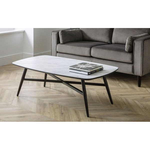 Julian Bowen, Caruso Marble Effect Coffee Table White with Black Legs