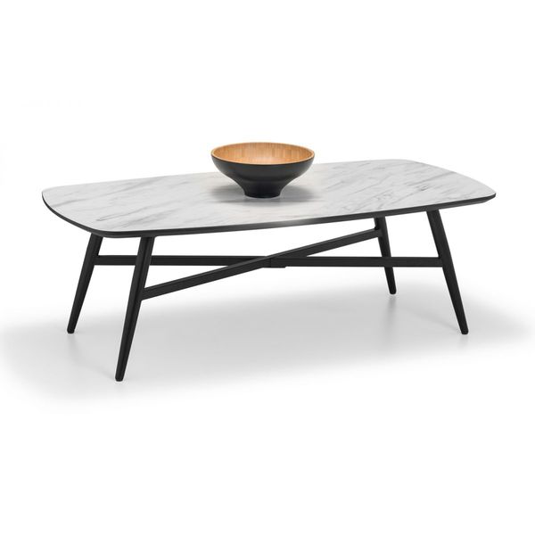 Julian Bowen, Caruso Marble Effect Coffee Table White with Black Legs