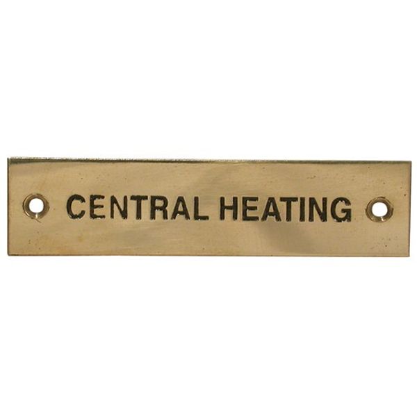 ChasNewensMarine, "Central Heating" Label Brass 75 x 19mm - N-79002