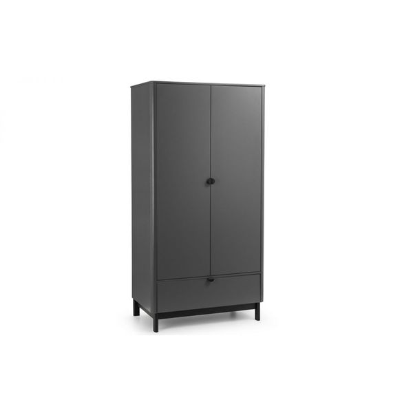 Julian Bowen, Chloe 2 Door 1 Drawer Wardrobe Grey & Black Legs