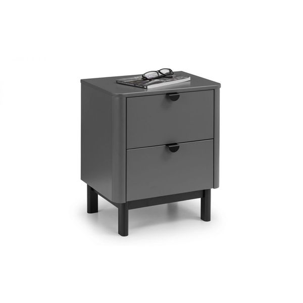 Julian Bowen, Chloe 2 Drawer Bedside Unit Storm Grey & Black Legs