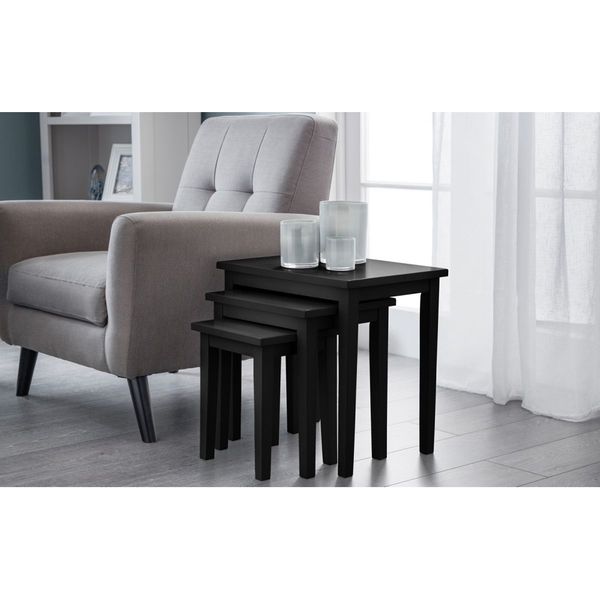 Julian Bowen, Cleo Nest of 3 Tables - Black Lacquer Finish