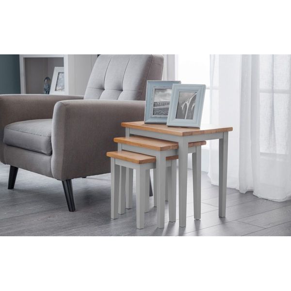 Julian Bowen, Cleo Nest of 3 Tables - Two Tone Grey & Light Oak Finish