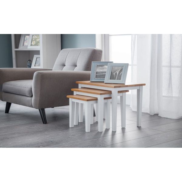 Julian Bowen, Cleo Nest of 3 Tables - Two Tone White & Light Oak Finish