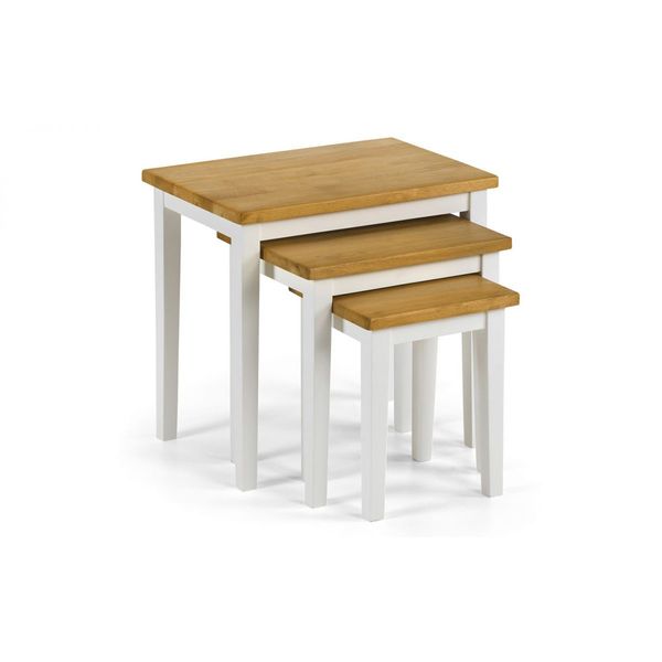 Julian Bowen, Cleo Nest of 3 Tables - Two Tone White & Light Oak Finish