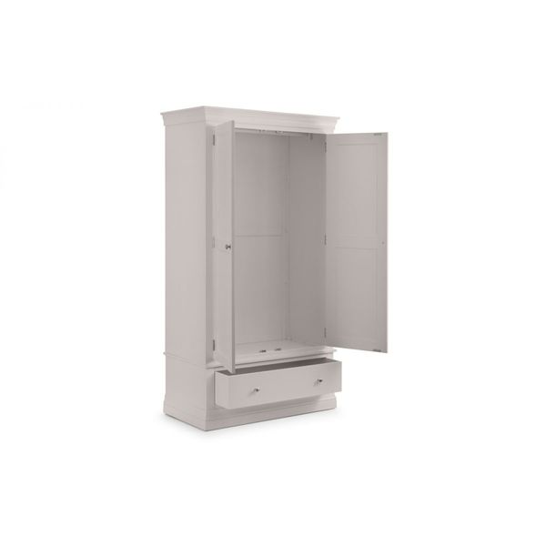 Julian Bowen, Clermont 2 Door 1 Drawer Wardrobe Light Grey Lacquer Finish