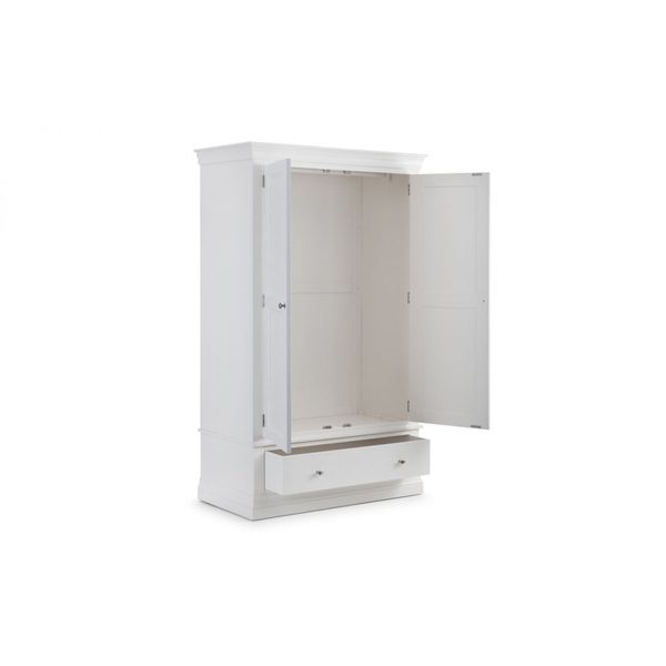 Julian Bowen, Clermont 2 Door 1 Drawer Wardrobe White Lacquer Finish