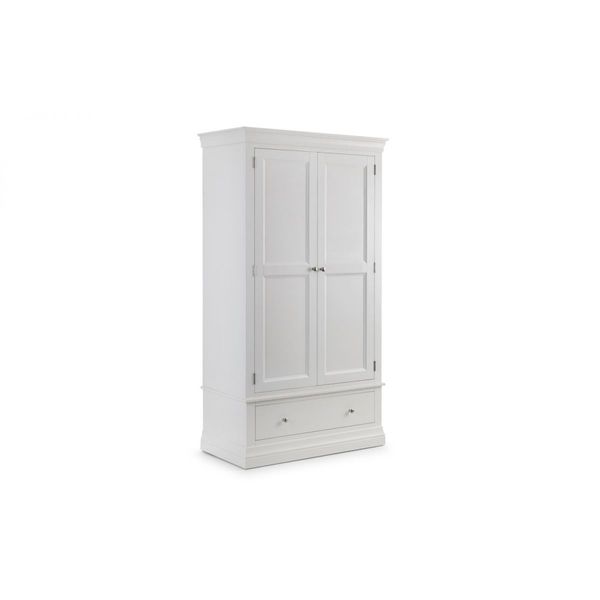 Julian Bowen, Clermont 2 Door 1 Drawer Wardrobe White Lacquer Finish