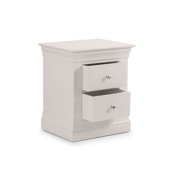 Julian Bowen, Clermont 2 Drawer Bedside Unit Light Grey Lacquer Finish