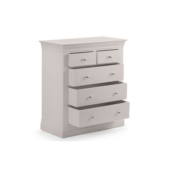 Julian Bowen, Clermont 3+2 Drawer Chest Unit Light Grey Lacquer Finish