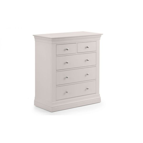 Julian Bowen, Clermont 3+2 Drawer Chest Unit Light Grey Lacquer Finish