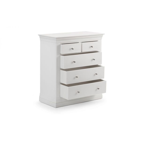 Julian Bowen, Clermont 3+2 Drawer Chest Unit White Lacquer Finish