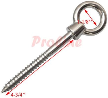 BRAND, CATEGORY, EYEBOLTS, PROLINE, 5 Pc Stainless Steel Marine 1/2'' x 4-3/4'' Stainless Steel Screw Lag Eye Bolt