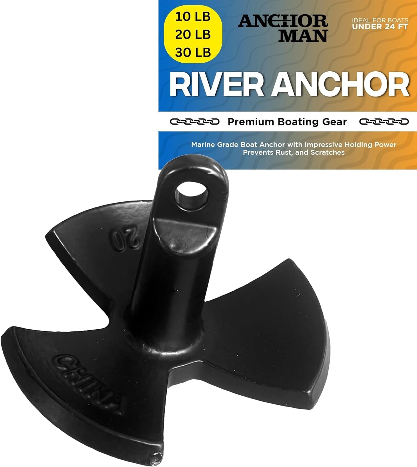 ANCHOR-MAN, ANCHORS, BRAND, CATEGORY, Anchor-Man River Anchor, Black Vinyl Coated Mushroom Anchor for Boats - Marine Grade Boat Anchor with Impressive Holding Power - Prevents Rust, and Scratches - Ideal for 15-20 Foot Boat