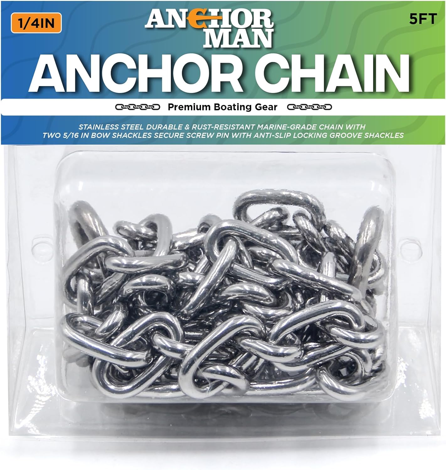 ANCHOR-MAN, ANCHORS, BRAND, CATEGORY, Anchor-Man Stainless Steel Boat Anchor Chain, Marine Grade, High Break Load with 2 Advanced Stainless Steel Shackles Boat Chains, 2 Sizes (L-7ft x D-5/16 || (L-5ft x D-1/4)