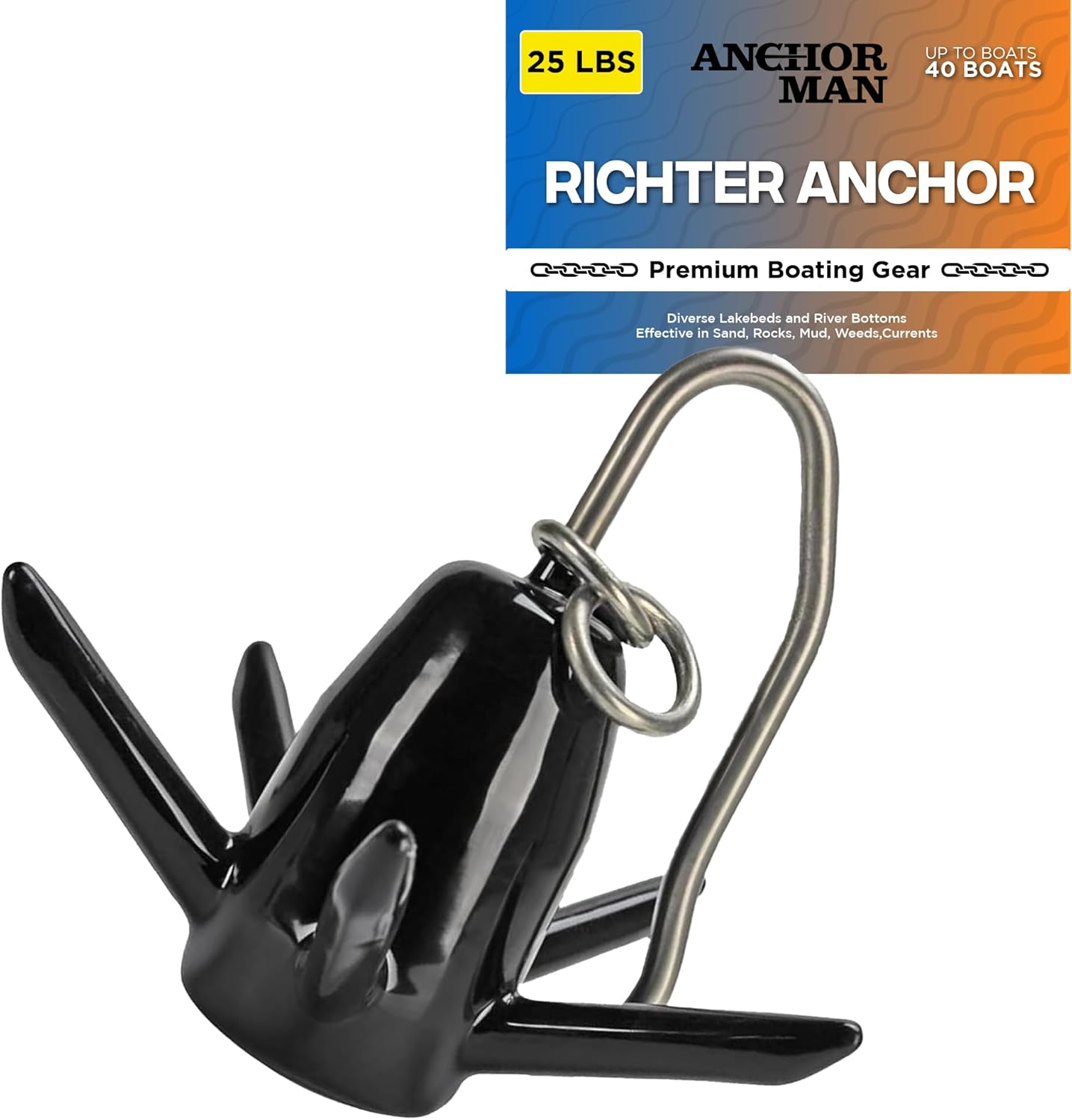 ANCHOR-MAN, ANCHORS, BRAND, CATEGORY, Anchor-Man Vinyl Coated Richter Anchor, Spike Anchor for Boats, Offers High Performance in Diverse Lakebeds and River Bottoms - Effective in Sand, Rocks, Mud, Weeds, Currents