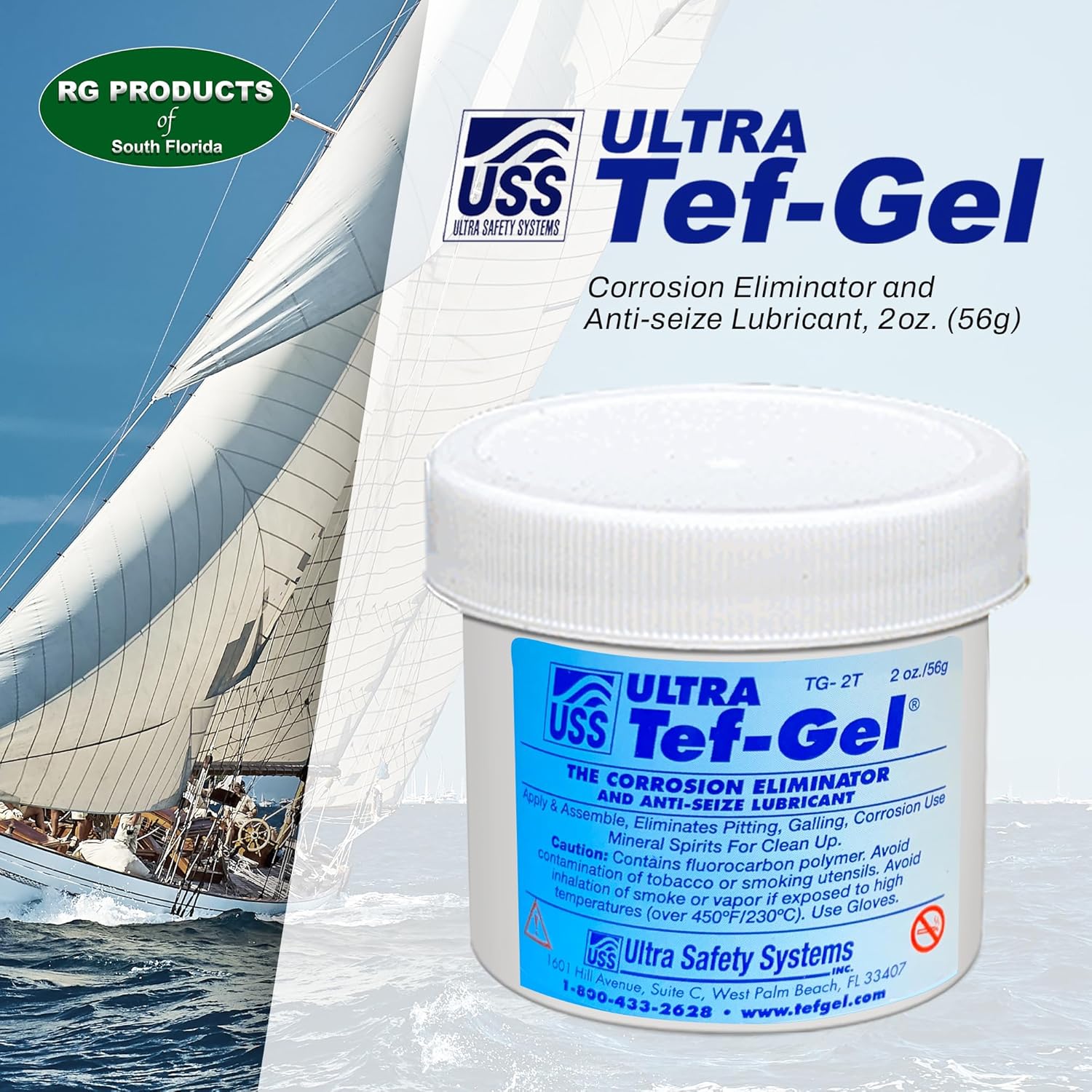 BRAND, CATEGORY, INDUSTRIAL LUBRICANTS, ULTRA TEF-GEL, Anti-Corrosion Lubricant & Grease for Stainless Steel Protection, Sailboat Rigging Hardware Protection, Saltwater Lubricant, Corrosion Eliminator Original Anti-Seize Lubricant, 2 oz Tub