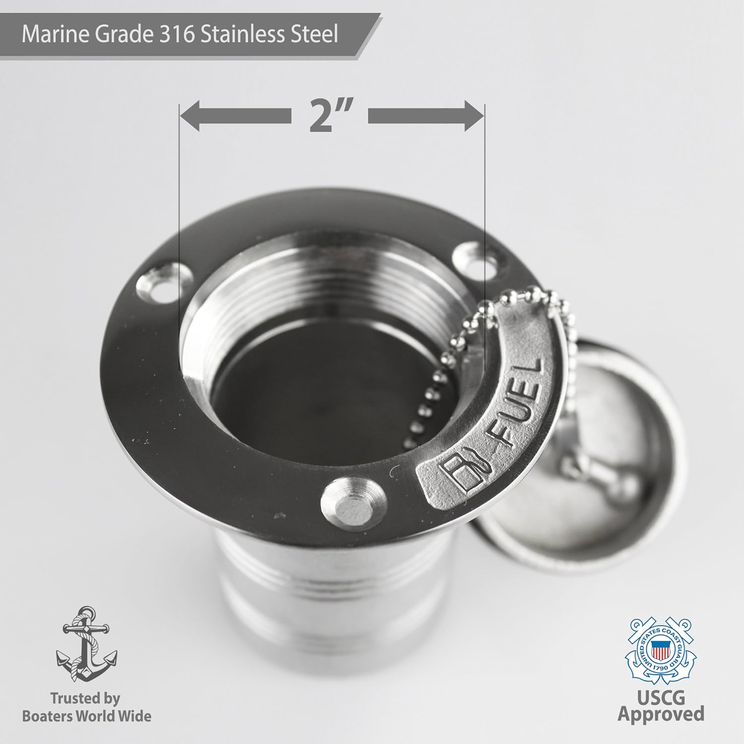 BRAND, CATEGORY, DECK HARDWARE, SALTY REEF MARINE HARDWARE, Boat Deck Fuel Fill/Filler with Key Cap - 2" - Diesel, Gas OR Water - Marine Grade 316 Stainless Steel