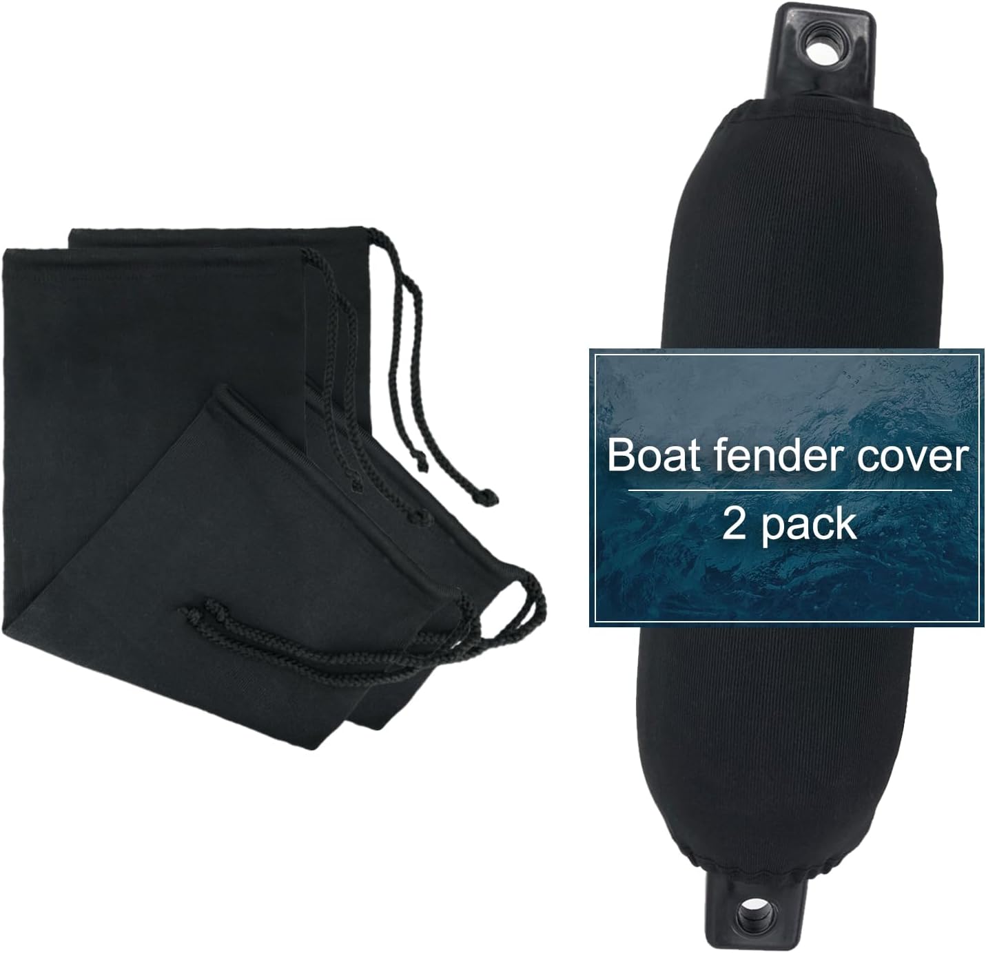 BOAT FENDERS, BRAND, CATEGORY, LAIZNER, Boat Fender Covers | Multiple Size Options Available | 1, 2 & 4-Pack (Black | 4 Pack, 11" x 26")