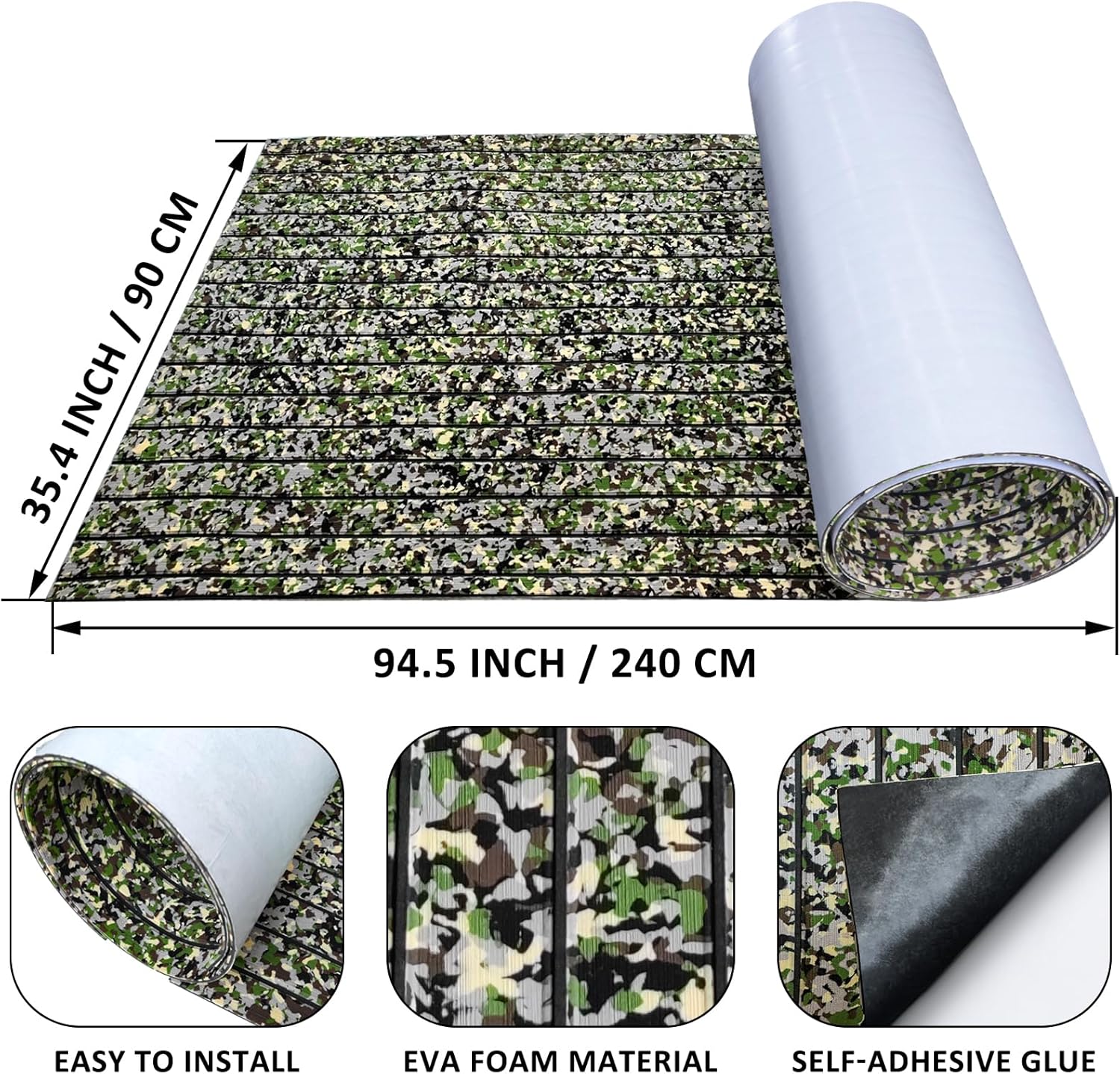 BRAND, CATEGORY, DECK HARDWARE, HZKAICUN, Boat Flooring EVA Foam Boat Decking 94" x 45"/35"/23" Self-Adhesive Sea Deck Boat Flooring Non-Slip 6mm Camo Marine Deck Flooring for Boat Deck Yacht Jet Ski Kayaking Surfboard Fishing Boat