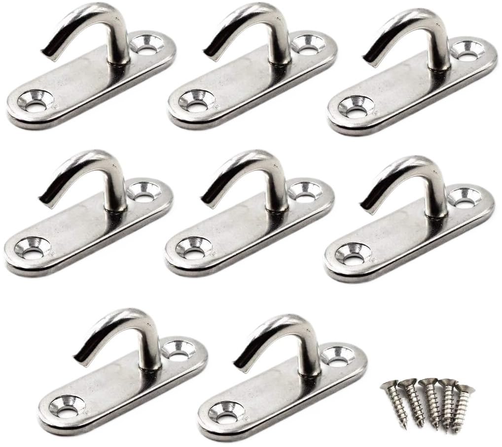 BRAND, CATEGORY, EYEBOLTS, YLSSAB, Ceiling Mount Eye Bolts Wall Ceiling Hooks Heavy-Duty M5 Wall Ceiling Mount Hooks, 304 Stainless Steel Pad Eye Plates for Yoga Swings, Marine Deck Hardware 8pcs Set with Screws