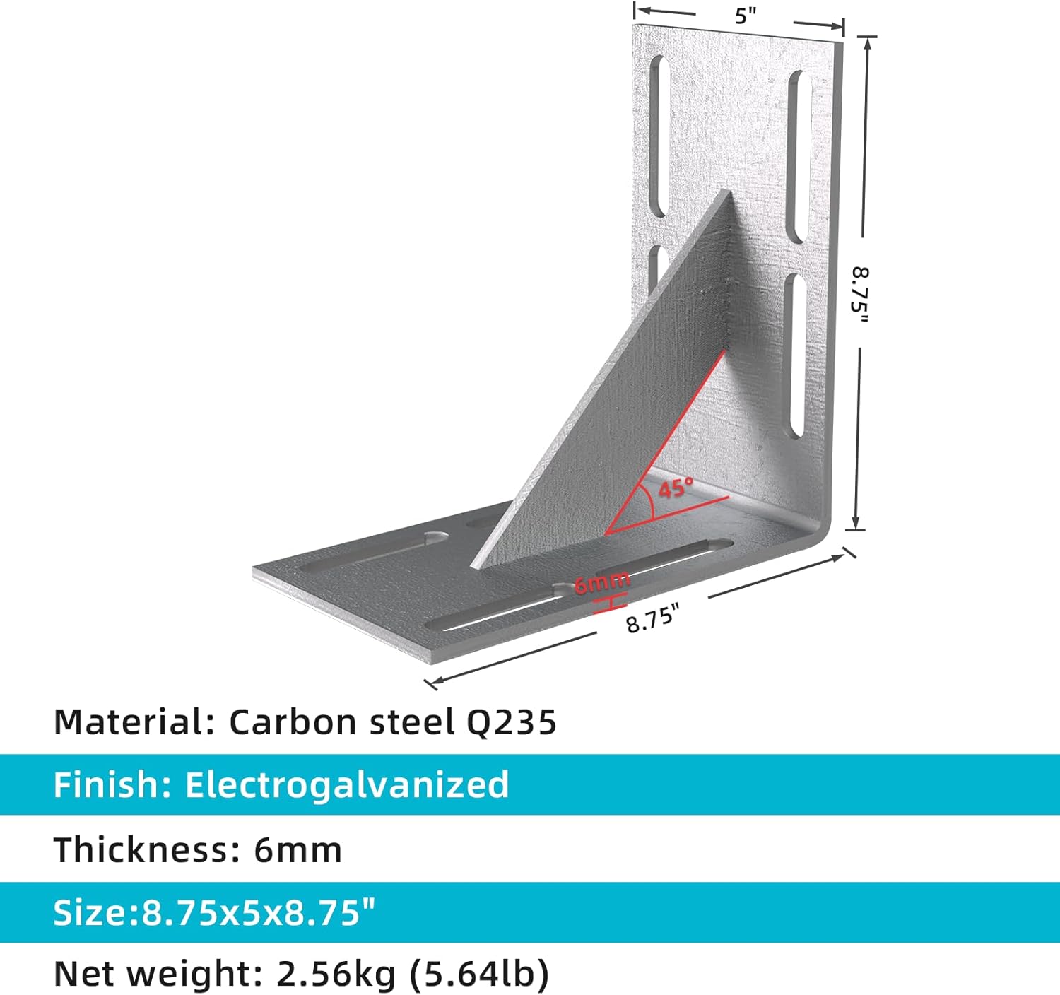 BRAND, CATEGORY, DOCK GUARDS, VLAENG, Floating Dock Steel Inside Corner, 8.75x5x8.75" Boat Dock Corner Plate, Galvanized, Dock Hardware L Right Angle Bracket Joint Corner Braces, Thickness 6mm - NO Carriage Bolts