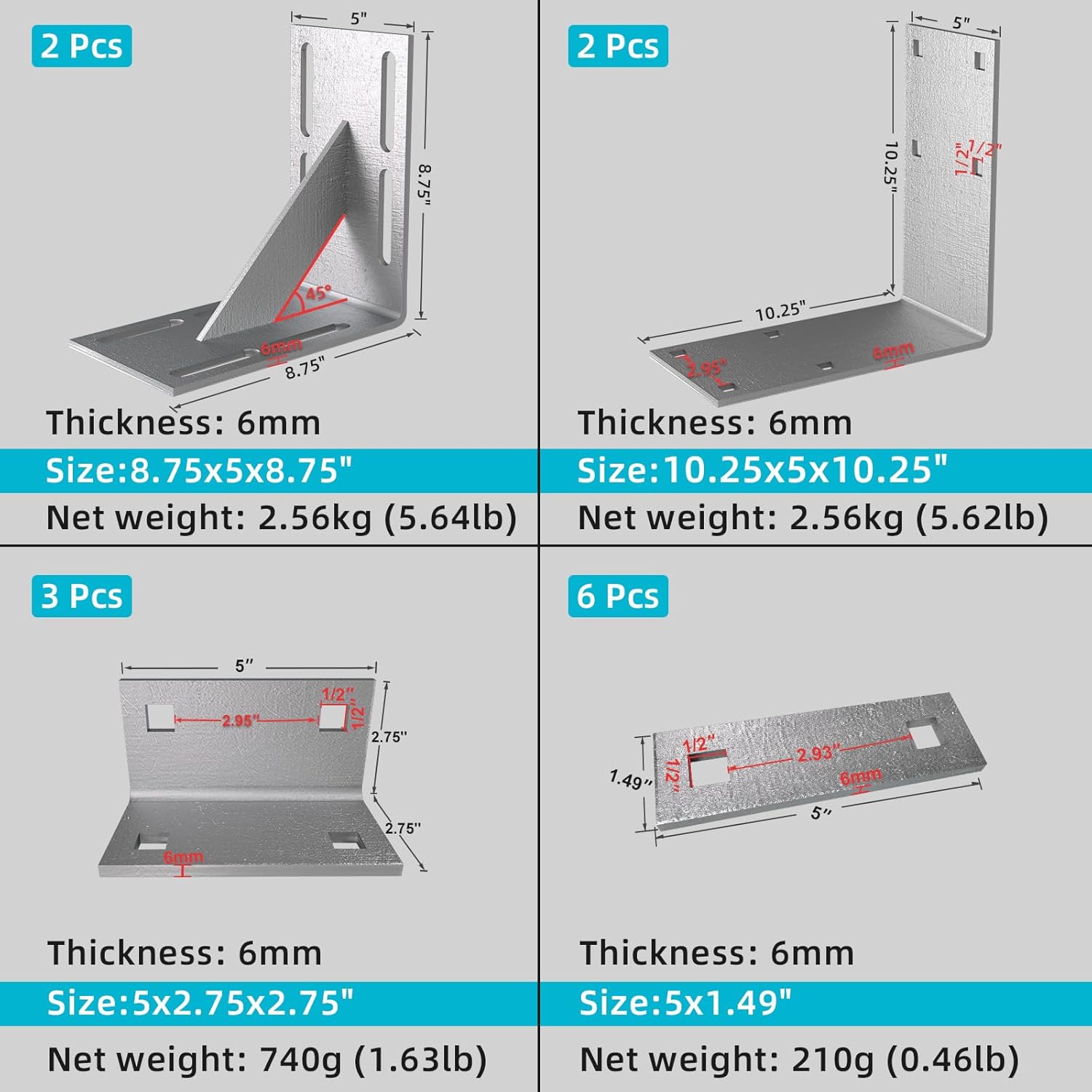 BRAND, CATEGORY, DOCK GUARDS, VLAENG, Heavy-Duty 90° Corner Dock Hardware Kit, Heavy Duty Boat Dock Steel Hardware Kits, Galvanized, Floating Dock Backer Plate, Inside Corner, 1/2" Holess with Carriage Bolts, Thickness 6mm