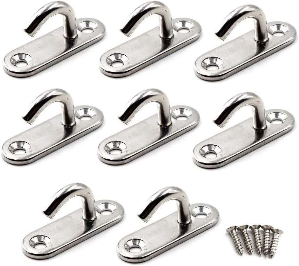 BRAND, CATEGORY, CIONEL, NAIL-IN HOOKS, Heavy-Duty M5 Wall Ceiling Mount Hooks, 304 Stainless Steel Pad Eye Plates for Yoga Swings, Marine Deck Hardware 8pcs Set with Screws