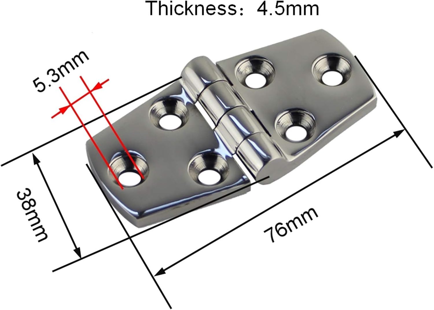 BRAND, CATEGORY, GATE HINGES, ZBQQP, Hinge, 2PCS Stainless Steel 316 Hinges with 6 Holes, Mirror Polished Marine, Hardware Accessories(38X102mm)