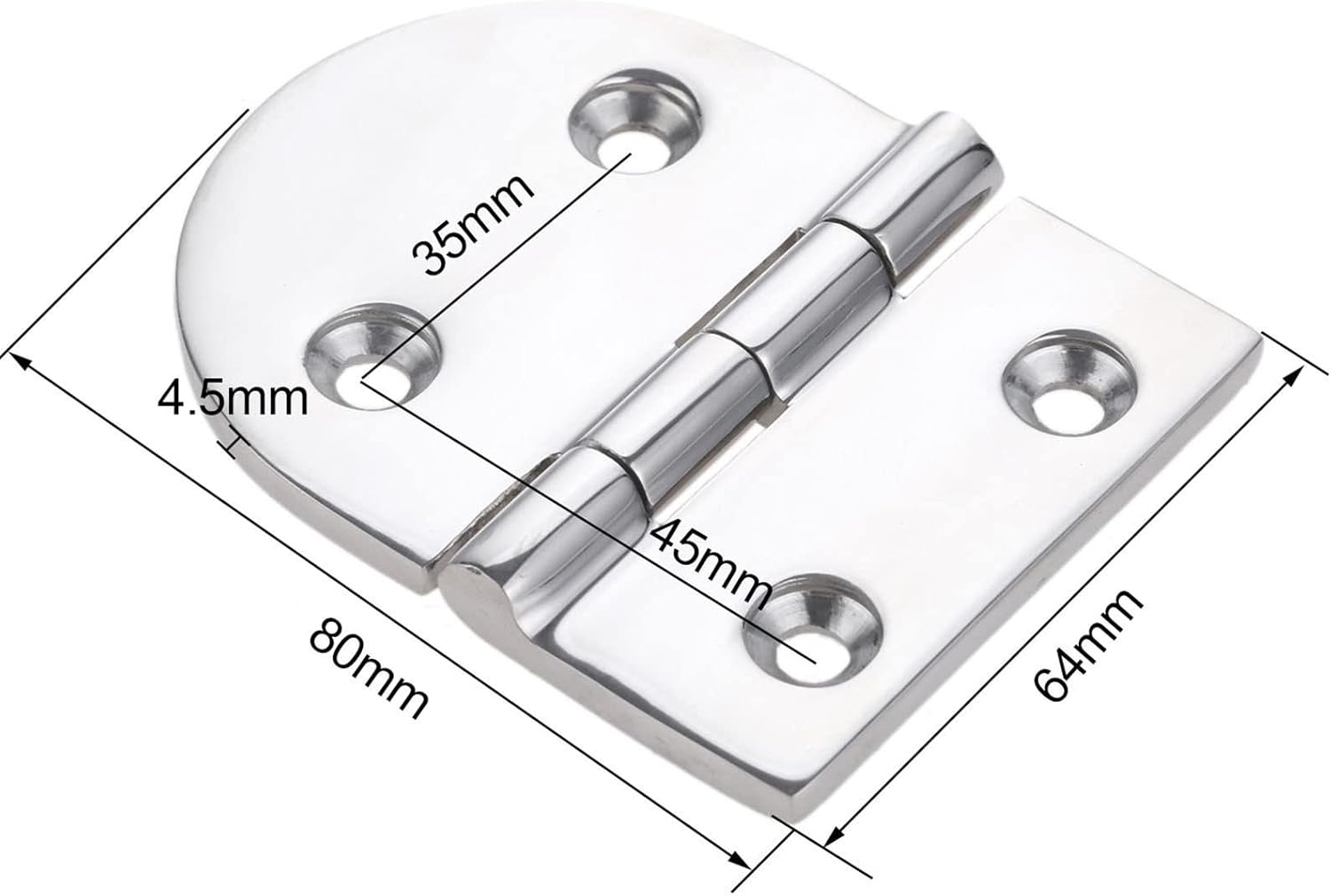 BRAND, CABINET HARDWARE & HINGES, CATEGORY, ELICNA, Heavy-Duty Marine 316 Stainless Steel Cabin Door Hinge, Door and Window Engine Room Stamp with Hinge Hardware 4 Holes 80x64x4.5 Mm.