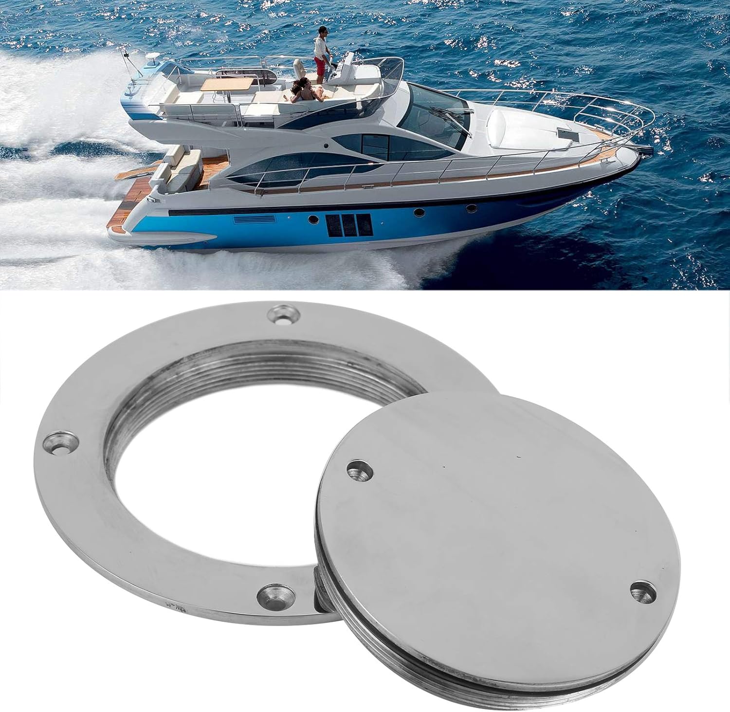 BRAND, CATEGORY, DECK HARDWARE, KIMISS, KIMISS Deck Plate, 4in Stainless Steel Deck Hatch Cover Stainless Steel Inspection Hatch With Key For Yacht Marine Hardware Accessory