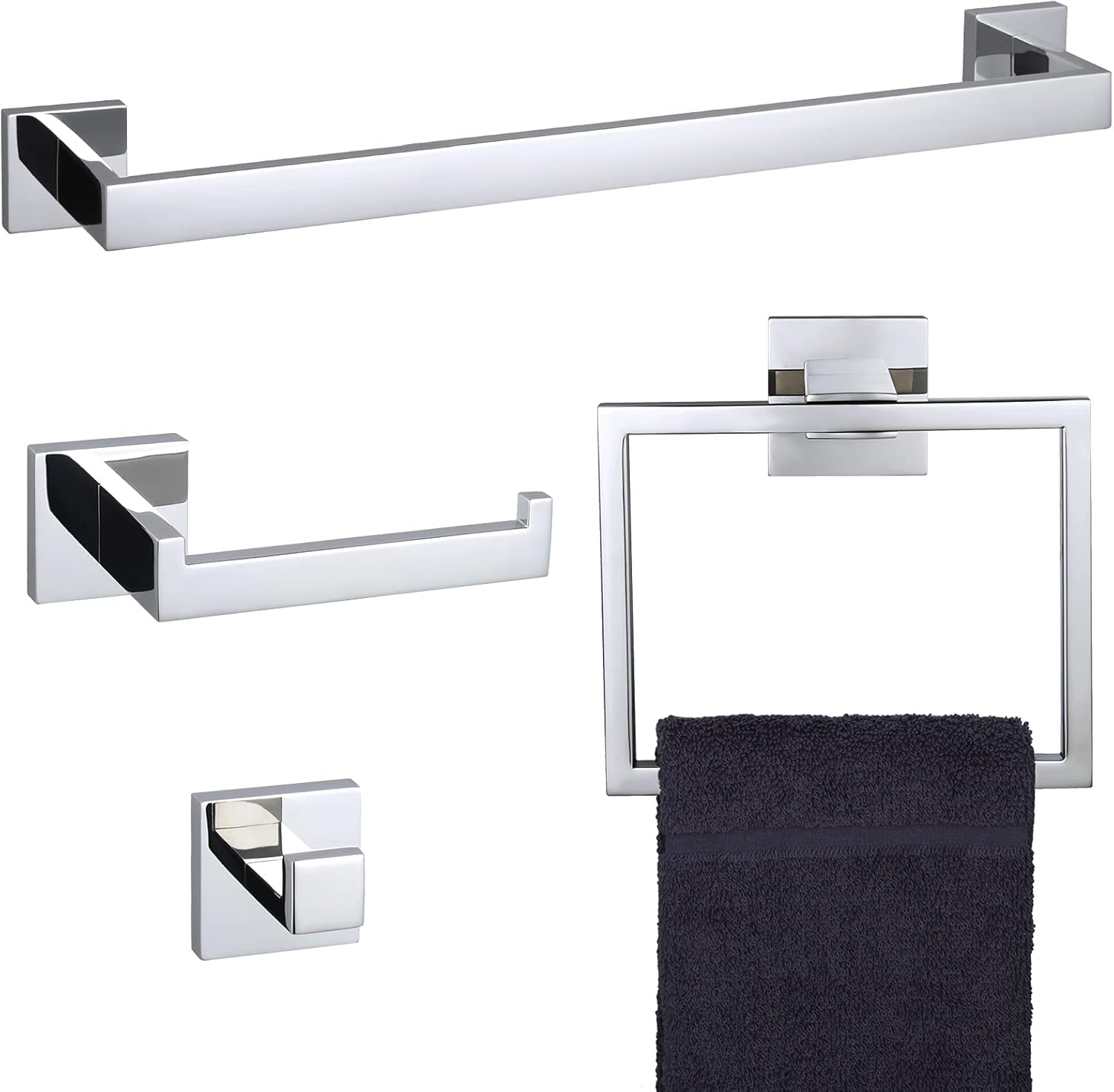 BRAND, CATEGORY, KOKOSIRI, TOILET PAPER HOLDERS, KOKOSIRI 4 Piece Bathroom Hardware Set Bath Towel Bar Towel Ring Toilet Roll Paper Holder Robe Hook Stainless Steel Wall Mounted, Polished Chrome,B09A4-CH