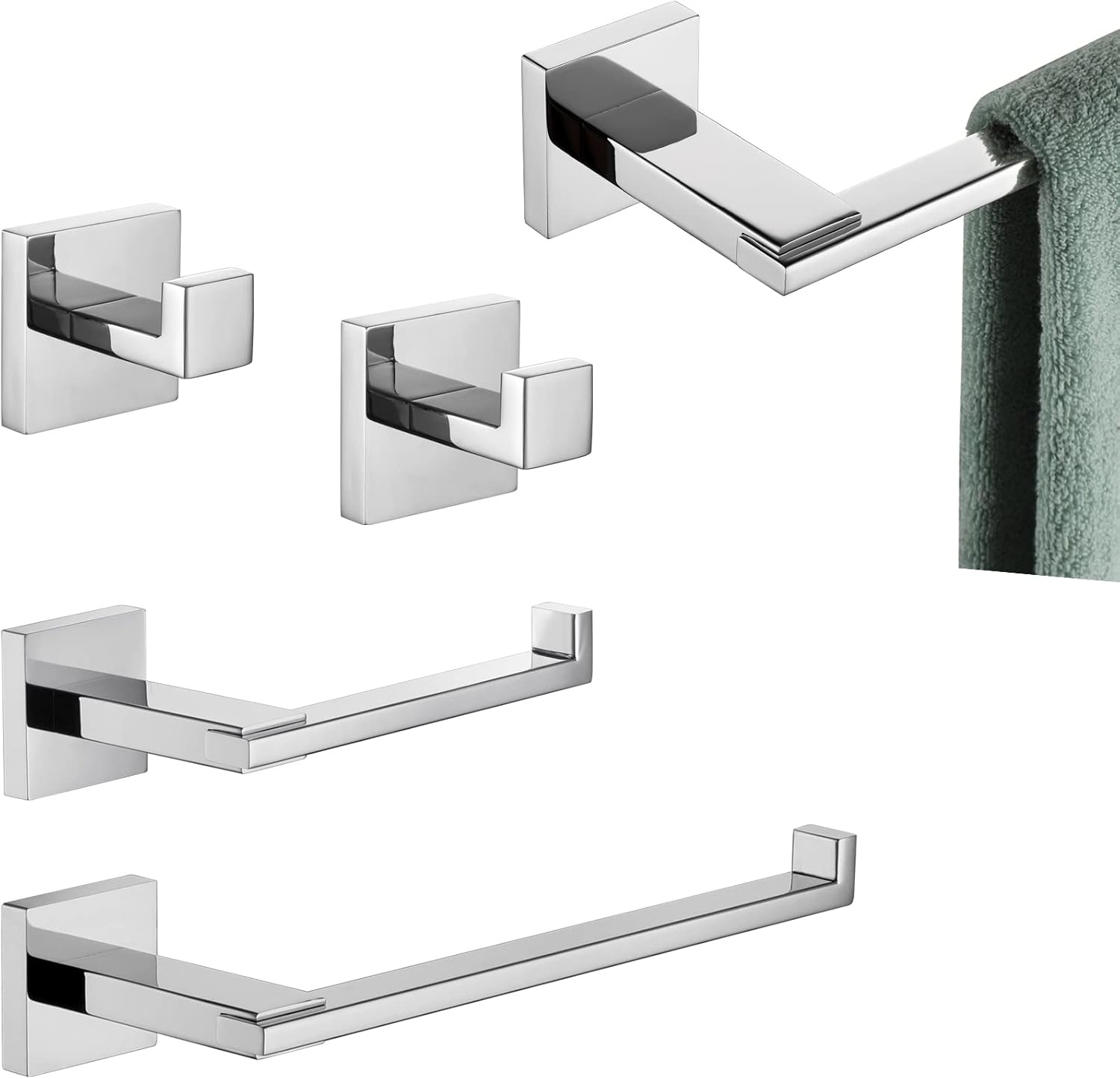 BRAND, CATEGORY, KOKOSIRI, TOWEL BARS, KOKOSIRI Bathroom Hardware Set 5-Piece Bath Accessories Included 24-Inch Towel Bar Towel Holder Toilet Roll Holder Robe Hooks Matte Black Stainless Steel B12A5-BK