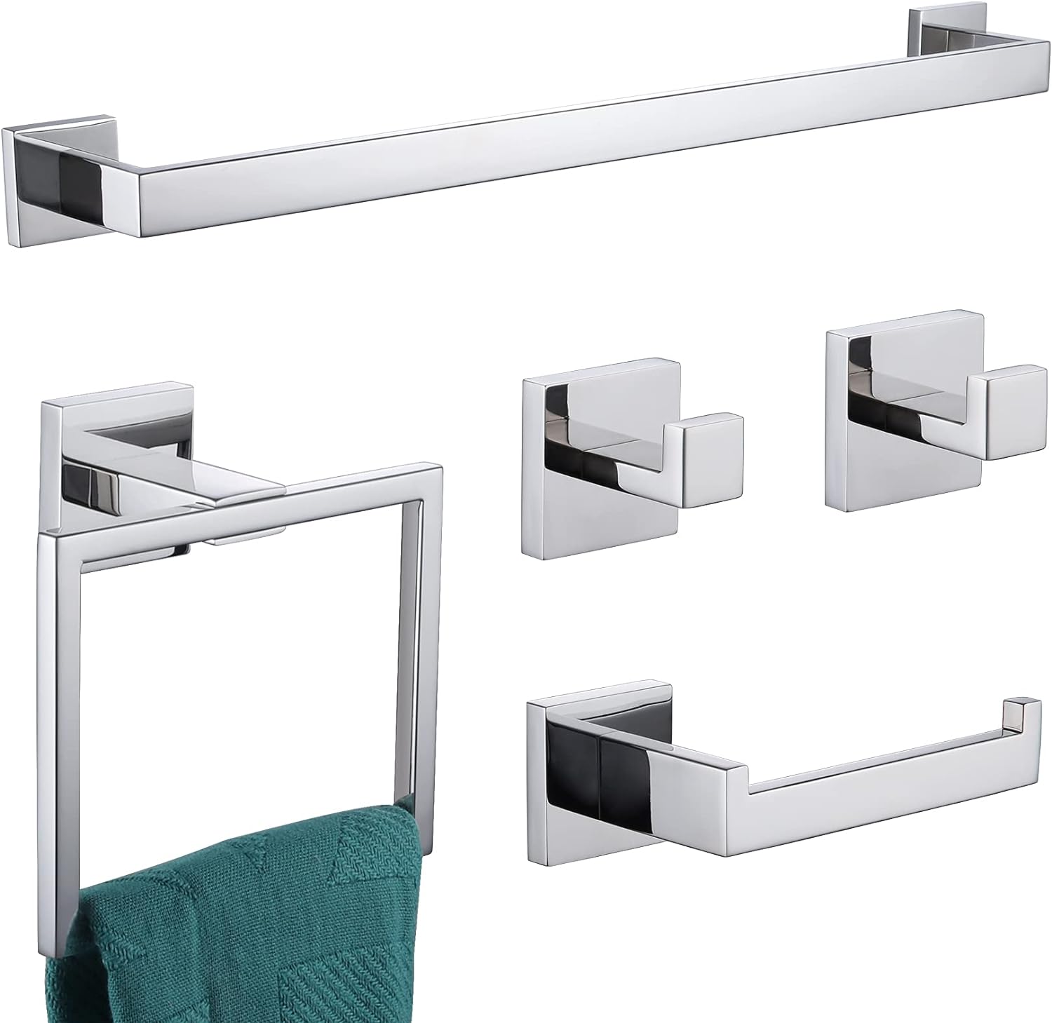 BRAND, CATEGORY, KOKOSIRI, TOILET PAPER HOLDERS, KOKOSIRI 5 Piece Bathroom Hardware Set Bath Towel Bar Toilet Roll Paper Holder Towel Ring Robe Hook Stainless Steel Wall Mounted, Polished Chrome,B09A5-CH