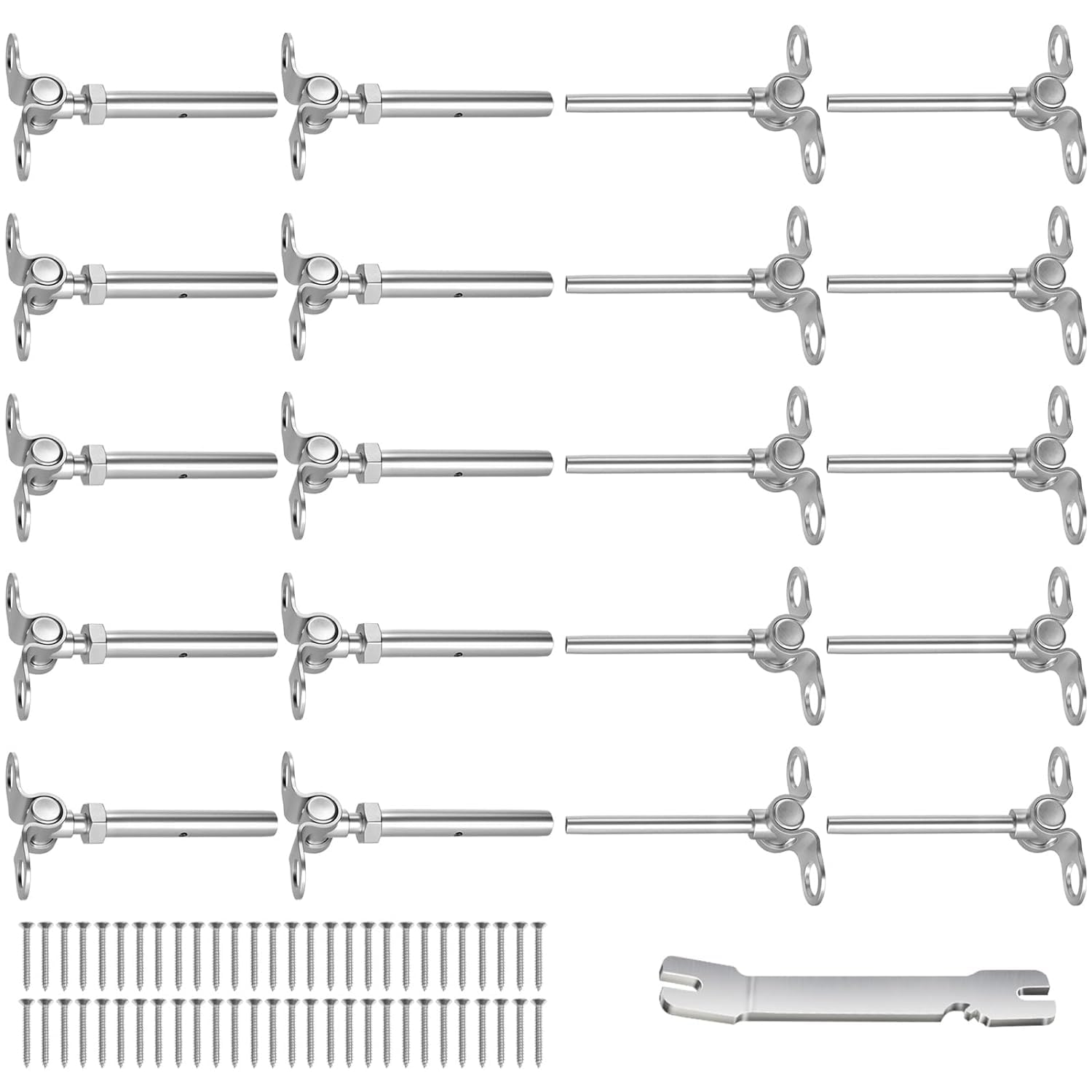 BRAND, CATEGORY, CKE, RAILINGS, [Patent] CKE Cable Railing Kit 1/8" Swage Toggle Turnbuckle Hardware, 10 Pairs 180° Adjustable T316 Stainless Steel Hand Swage Deck Toggle Turnbuckle Tensioner End Fitting 1/8" Wire Rope for Wood Post