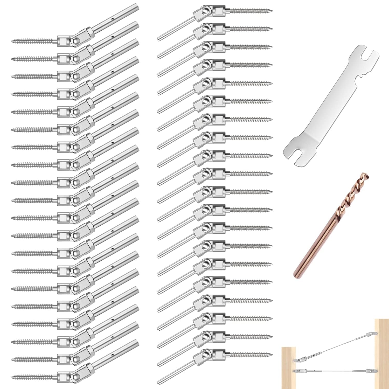 BRAND, CATEGORY, CKE, RAILINGS, [Patent]CKE 40 Pack T316 Stainless Steel Invisible 180° Adjustable Right&Left Handed Thread Swage Lag Screws for Wood Post of 1/8" Angle Cable Railing Kit Deck Railing Hardware, DIY Wood Baluster Kit