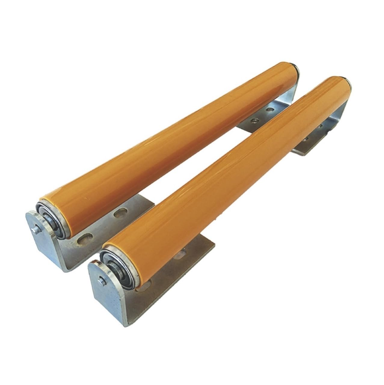 BRAND, CATEGORY, CONVEYOR & SKATE WHEELS, GASCEM, Polyurethane Coated Long Roller with Bracket Set | 16" Length, 1.5" Diameter Conveyor Rollers | Galvanized Steel | Versatile Support for Roller Stands, Woodworking, and Roller Conveyors | Pack of 2