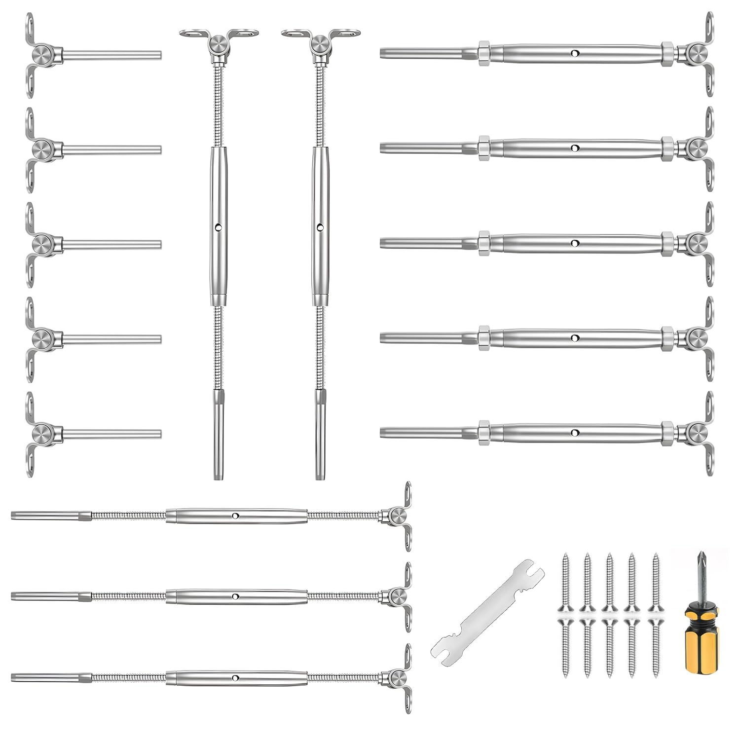 BRAND, CATEGORY, RAILINGS, RENGUE, Rengue 30 Pairs T316 Stainless Steel Adjustable Angle Cable Railing Hardware Kit Fit 1/8” Stainless Steel Wire Rope Cable, Marine Grade Adjustable Toggle Turnbuckles & End Fitting