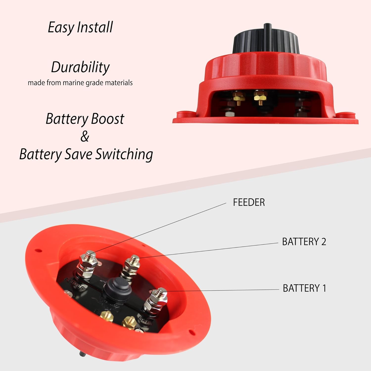 BATTERY SWITCHES, BRAND, CATEGORY, SALTY REEF MARINE HARDWARE, Salt Reef Marine Hardware - Marine Battery Switch for 12v Boats RV's & Cars - Quick Disconnect Switch Selector for Dual Battery Operation