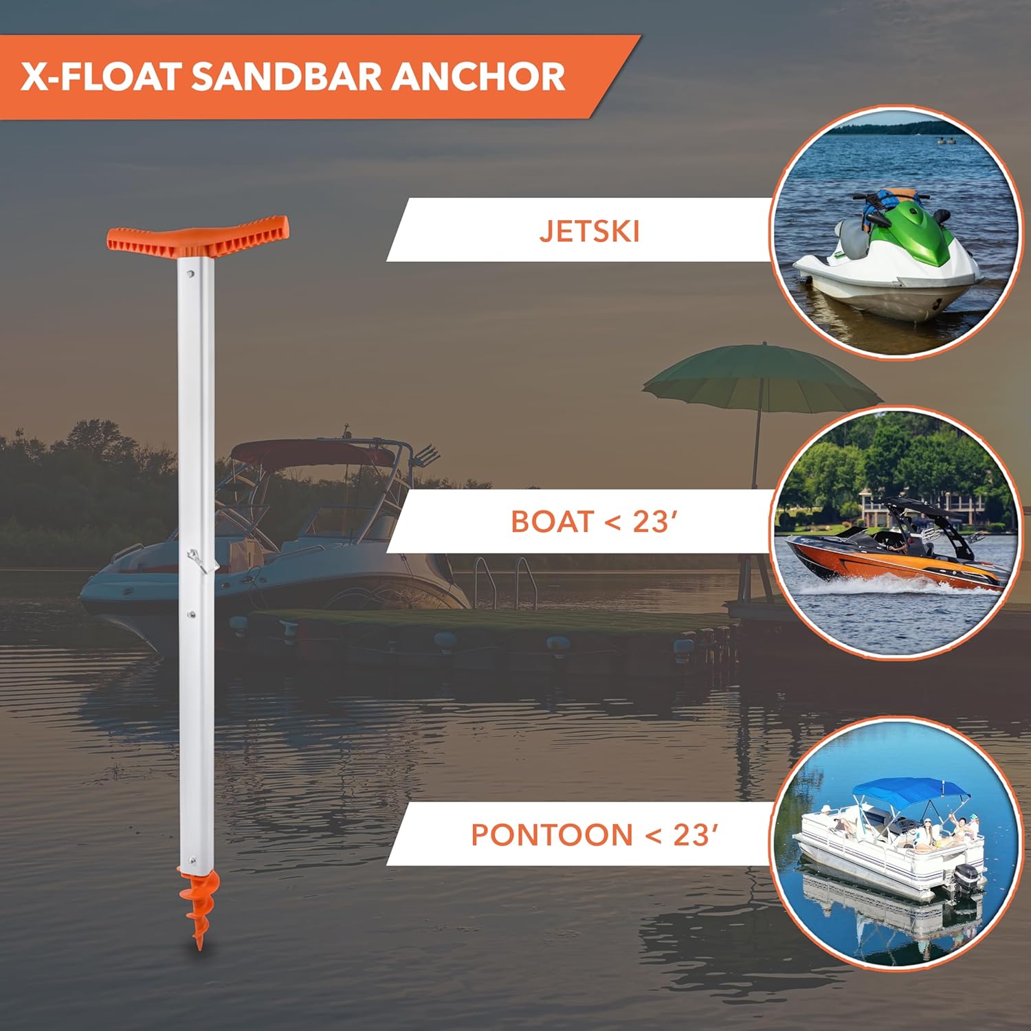 ANCHORS, BRAND, CATEGORY, X-FLOAT, Sand Anchor for Boat, PWC, Pontoon - Aluminum Sandbar Anchor for Shallow Water