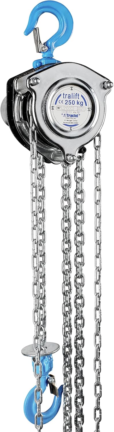 BRAND, CATEGORY, HOISTS, TRACTEL, Tractel Manual Chain Hoist | 1/2 Ton - 1000 lbs Capacity | 10 ft Steel Chain | Industrial-Grade Steel for Construction, Workshops, Garages | Tralift 19709