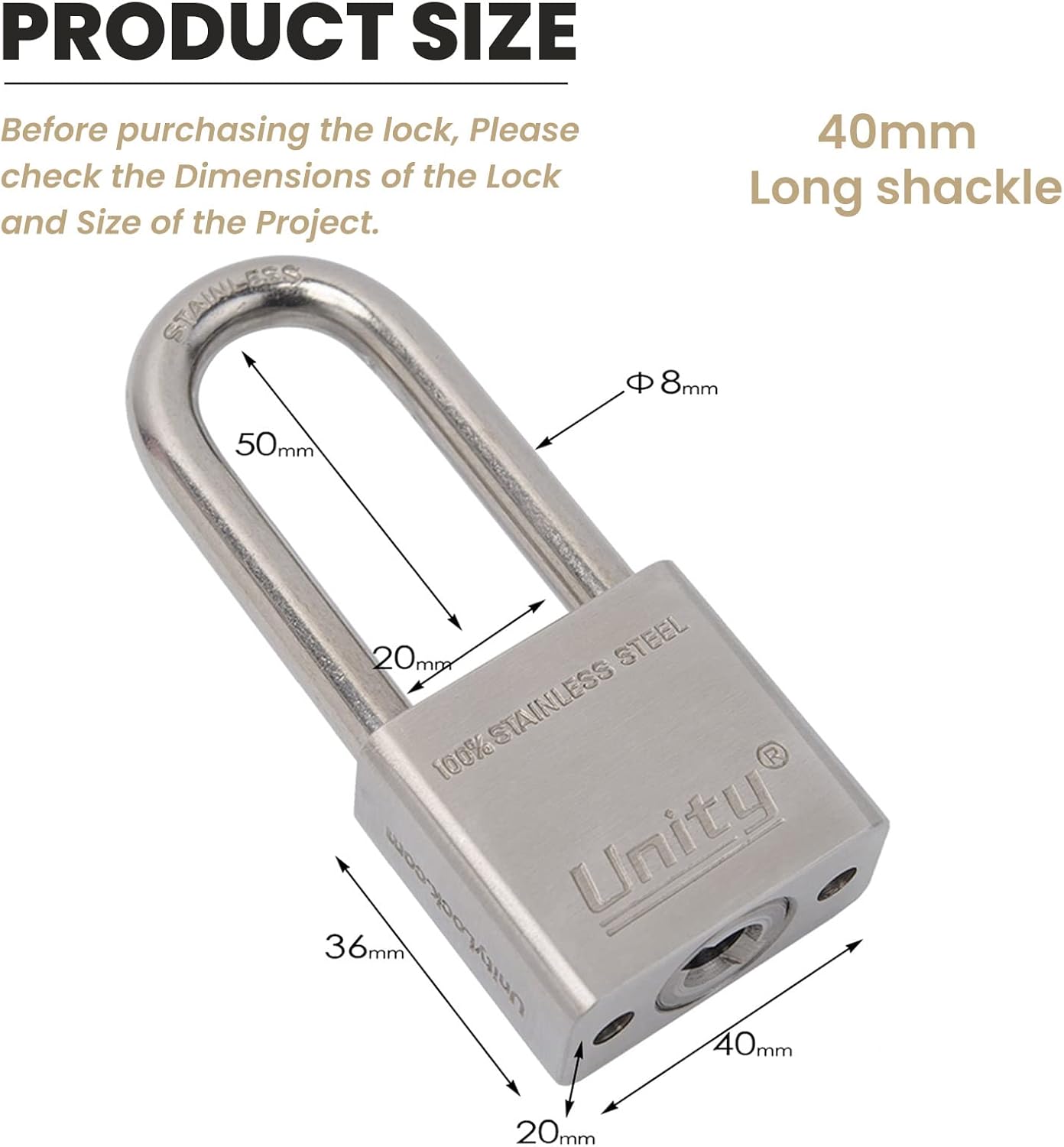 BRAND, CATEGORY, KEYED PADLOCKS, UNITY, Unity Marine Padlock Keyed Alike 100% Stainless Steel Weatherproof for Sea, Boat, Port, Gate, Anti-Pick (2, 40mm Long Shackle)