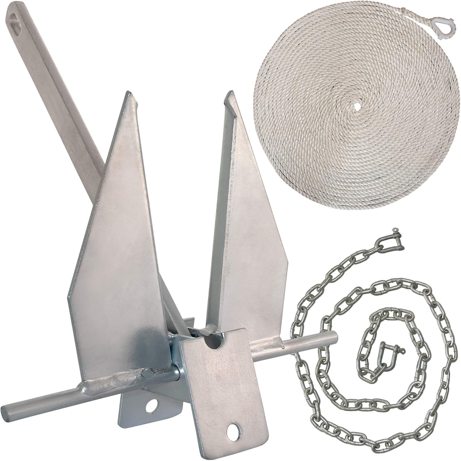 ANCHORS, BRAND, CATEGORY, WINDRIDER, WindRider Heavy Boat Anchor Kit Fluke Anchor with Anchor Chain and Boat Anchor Rope Set for Including Boat Anchors for Different Size Boats Pontoon