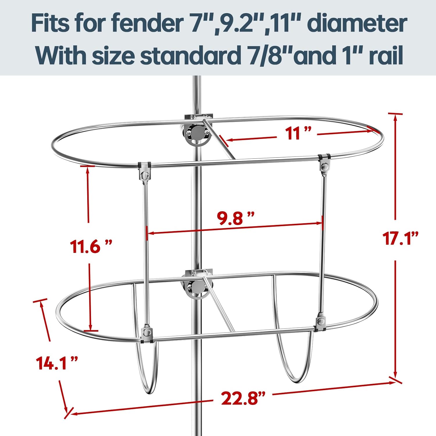 BOAT FENDERS, BRAND, CATEGORY, ZXMOTO, ZXMOTO Durable Boat Fender Holder Stainless Steel Fender Rack with Stanchion Clamps Fit for 7 Inches/9 Inches/11 Inches Diameter Fender for Boats – Ships – Kayaks(7/8" - 1" rail)