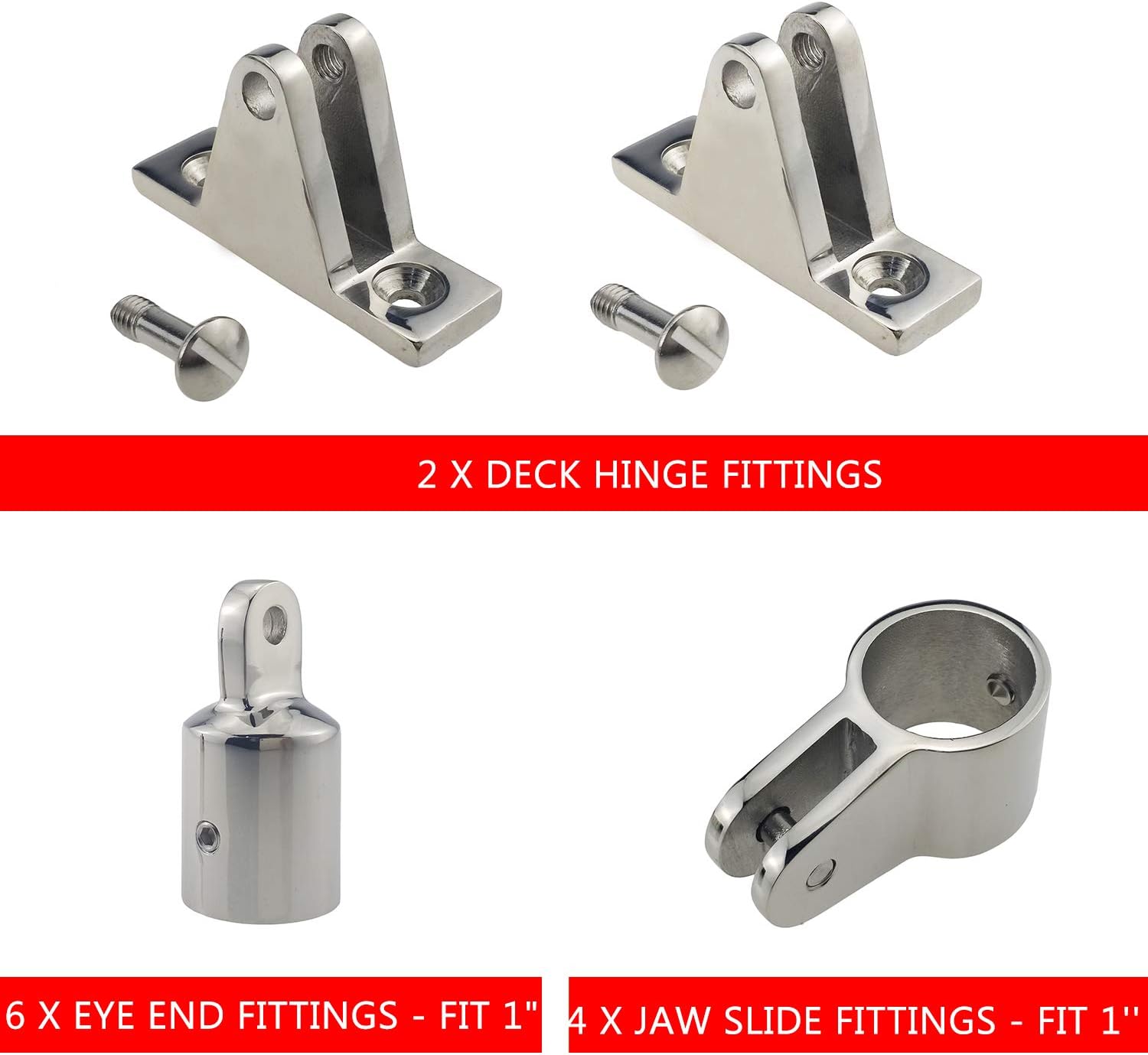 BRAND, CATEGORY, DECK HARDWARE, KEEHUI, keehui 316SS Marine Grade 3/4in Bimini Top 3-Bow Boat Jaw Slide, Cap Eye End, Deck Hinge Fittings Hardware 12Set